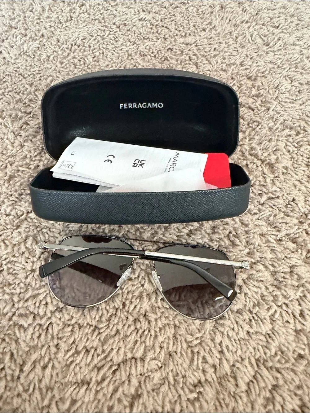 Salvatore Ferragamo Silver Metal Aviator Sunglasses with Dark Smoke Lenses SF15S